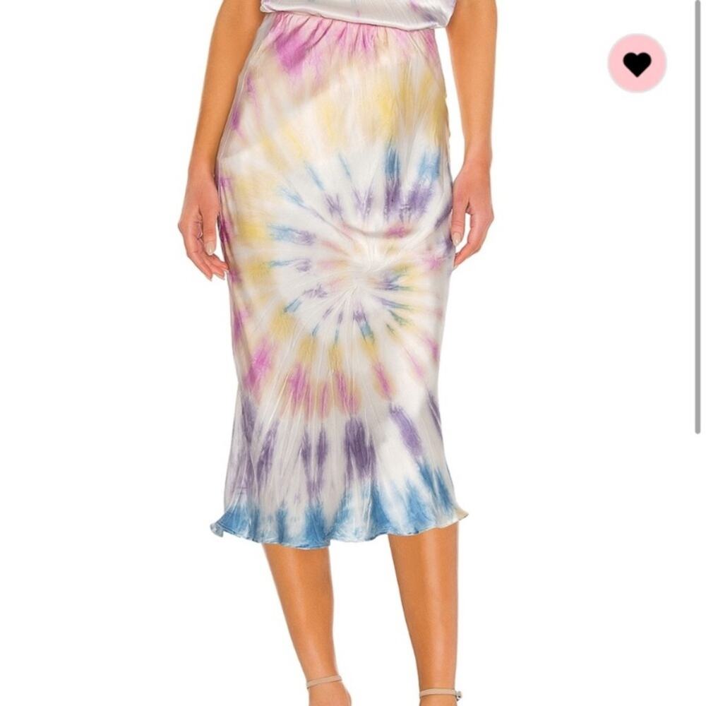 Generation Love White Silk Dye Midi Skirt size small Blue Yellow Pink